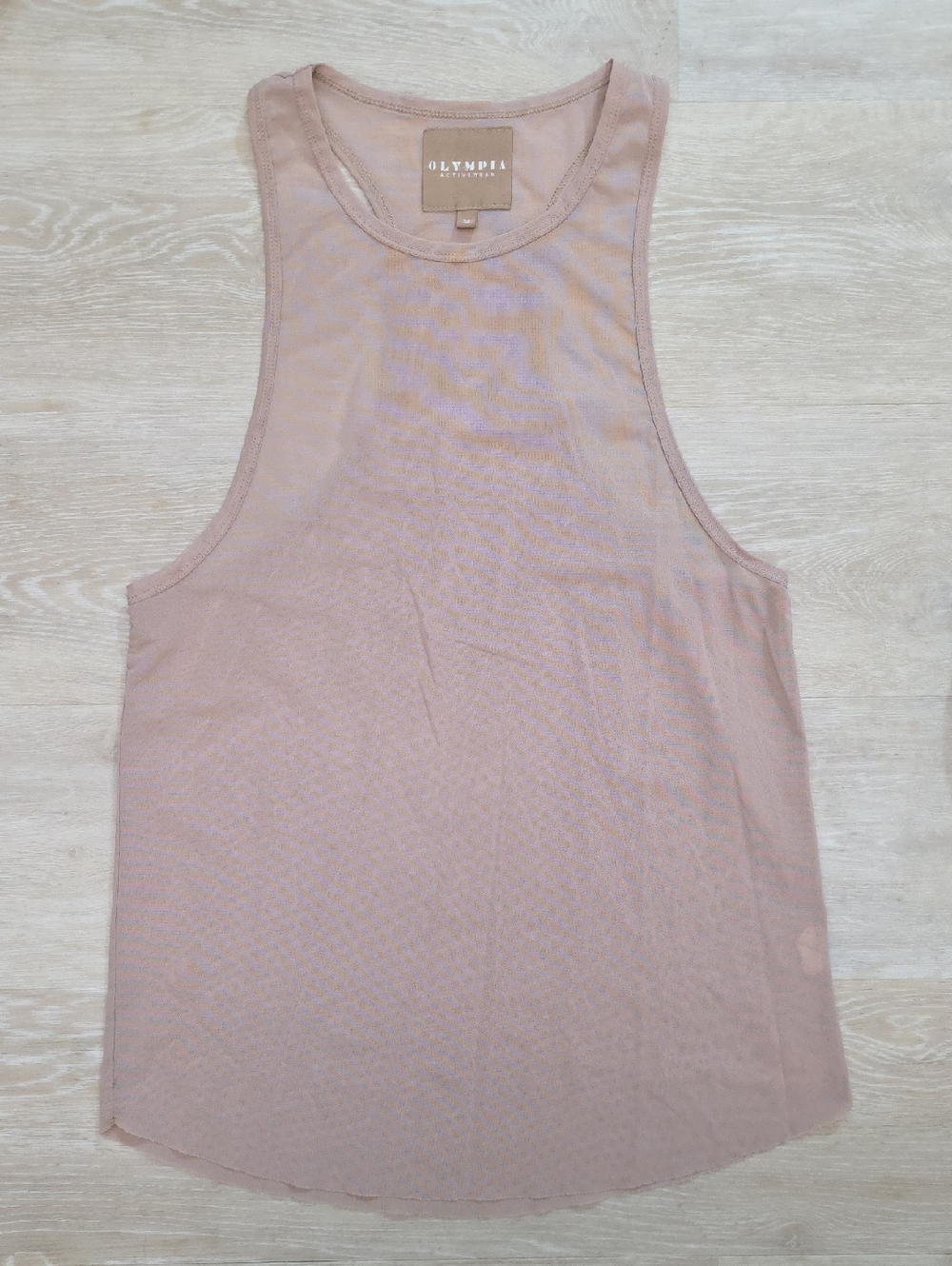 Olympia Activewear Blush Pink Sheer Tank Raw Hem